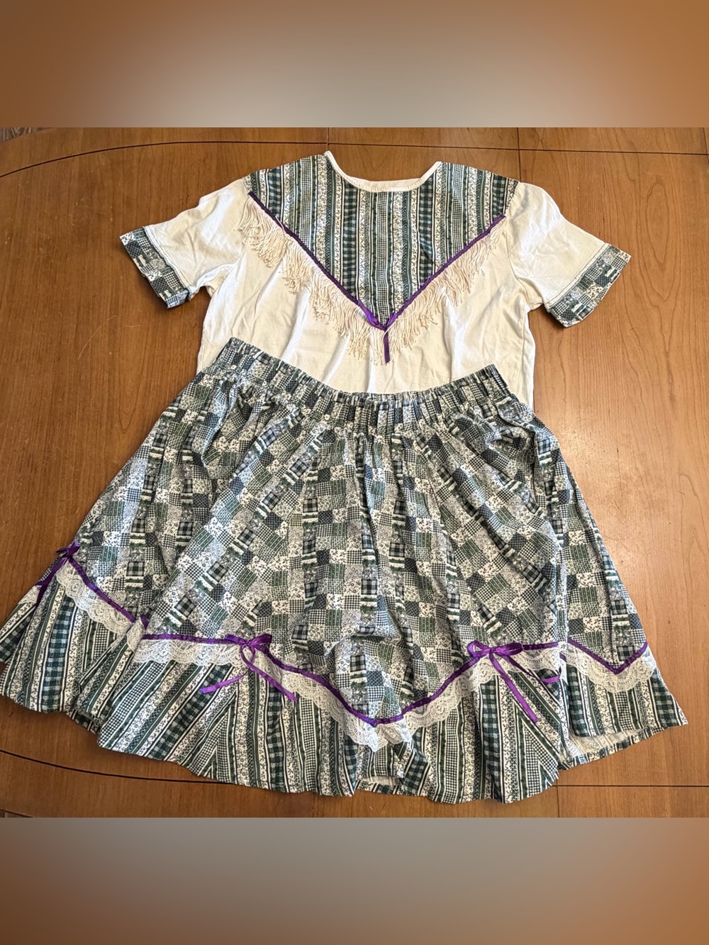 Handmade Vintage Country Western 2-Piece Line Dancing Set | Patchwork | Fringe
